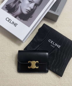 Replica Celine 10I583 Card Holder With Flap Triomphe In Shiny Calfskin Black 2