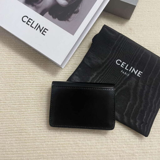 Replica Celine 10I583 Card Holder With Flap Triomphe In Shiny Calfskin Black 3