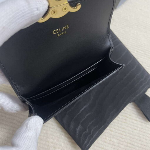 Replica Celine 10I583 Card Holder With Flap Triomphe In Shiny Calfskin Black 7