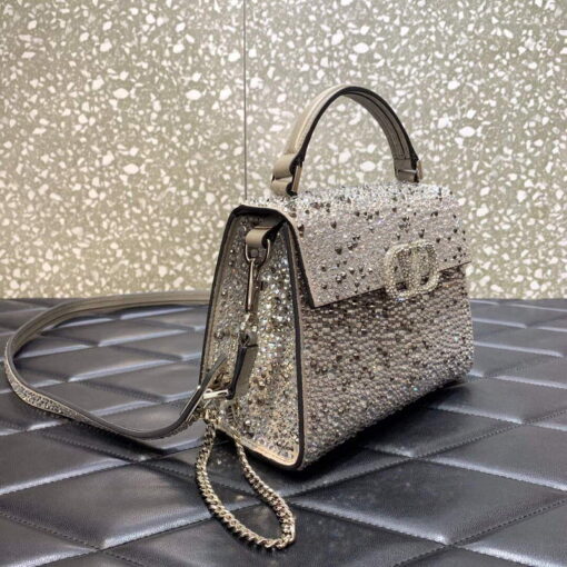 Replica Valentino 1W2B0G97TZA0FO Vsling Mini Handbag With Sparkling Embroidery Pearl Gray 4