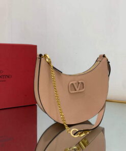 Replica Valentino 1W2P0W19RQR Mini Vlogo Signature Grainy Calfskin Hobo Bag Light Pink 2