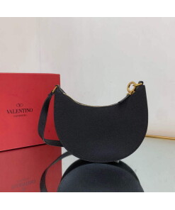 Replica Valentino 1W2P0W19RQR Mini Vlogo Signature Grainy Calfskin Hobo Bag Black