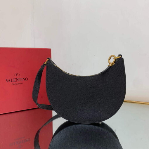 Replica Valentino 1W2P0W19RQR Mini Vlogo Signature Grainy Calfskin Hobo Bag Black