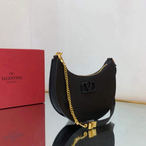 Replica Valentino 1W2P0W19RQR Mini Vlogo Signature Grainy Calfskin Hobo Bag Black 2