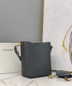 Replica Celine 178303 Sangle Small Bucket Bag in Soft Grained Calfskin Gray 2