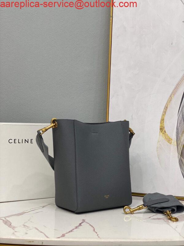 Replica Celine 178303 Sangle Small Bucket Bag in Soft Grained Calfskin Gray 2