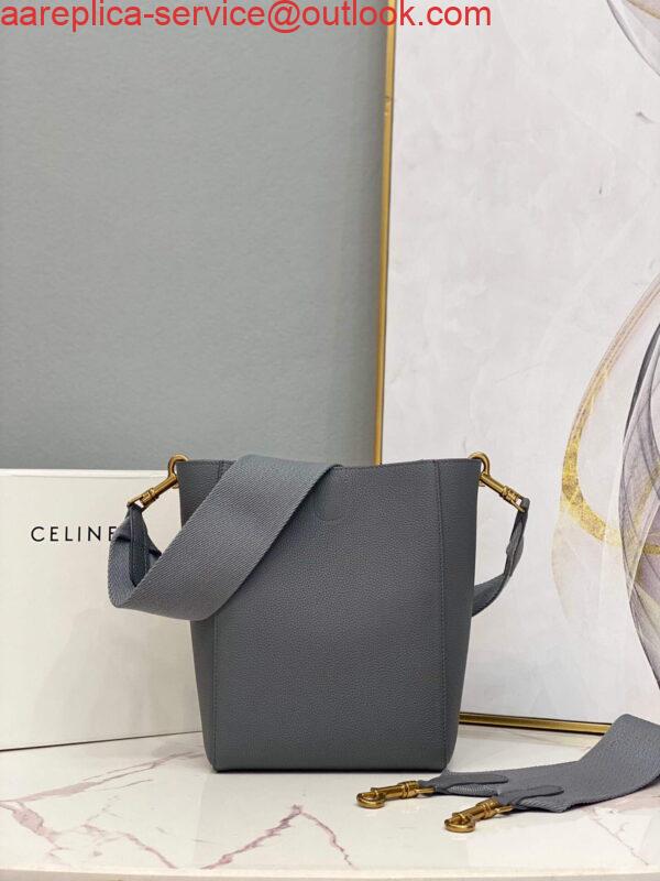 Replica Celine 178303 Sangle Small Bucket Bag in Soft Grained Calfskin Gray 3
