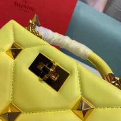 Replica Valentino 0097S Small Roman Stud The Handle Bag In Nappa Yellow 2