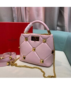 Replica Valentino 0097S Small Roman Stud The Handle Bag In Nappa Light Pink