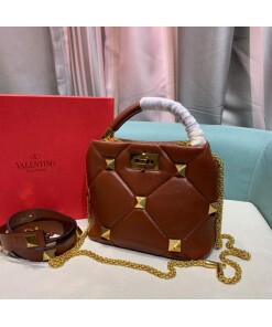 Replica Valentino 0097S Small Roman Stud The Handle Bag In Nappa Brown
