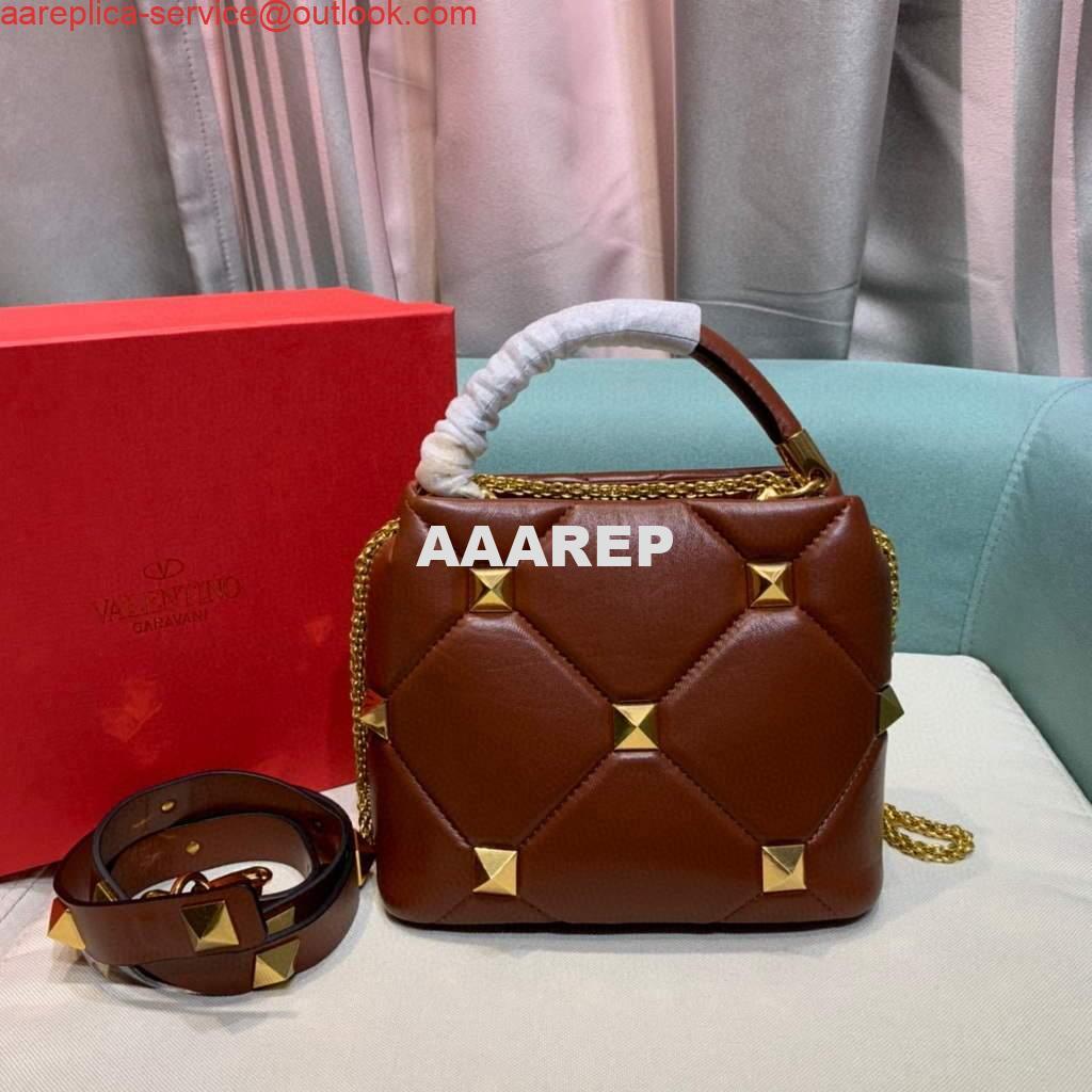 Replica Valentino 0097S Small Roman Stud The Handle Bag In Nappa Brown 4 Replica Valentino 0097S Small Roman Stud The Handle Bag In Nappa Brown 4
