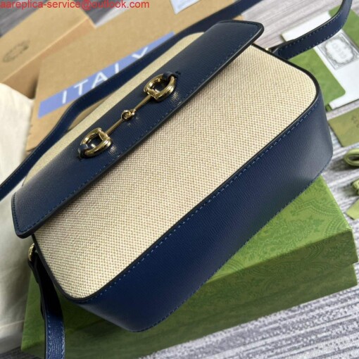 Replica Gucci 645454 Gucci Horsebit 1955 Small Shoulder Bag Beige Blue 6