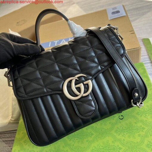 Replica Gucci 498110 GG Marmont small top handle bag Black 3