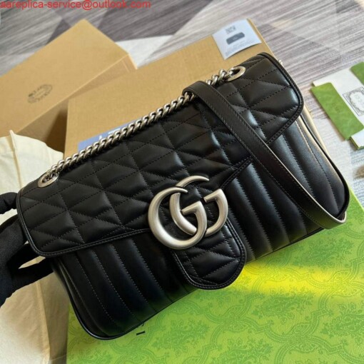 Replica Gucci 443496 GG Marmont medium shoulder bag Black 3