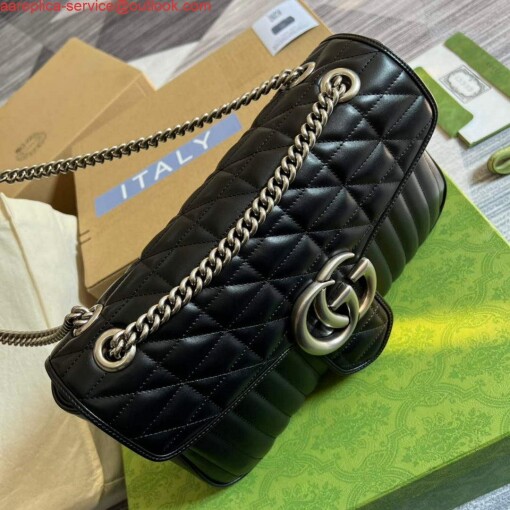 Replica Gucci 443496 GG Marmont medium shoulder bag Black 4