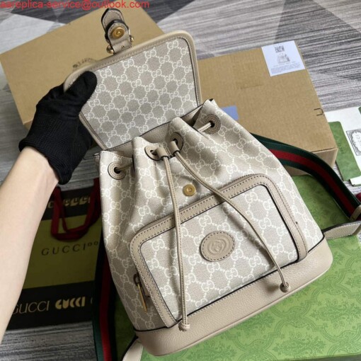 Replica Gucci 674147 Backpack with Interlocking G Beige and white 6