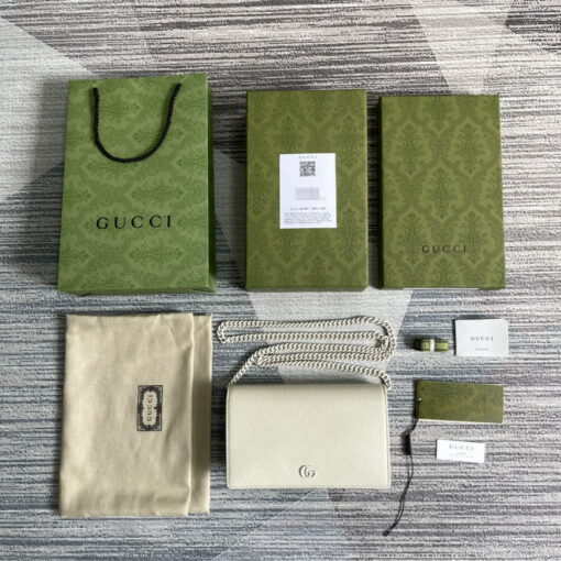 Replica Gucci 497985 GG Marmont Leather Mini Chain Bag White 8