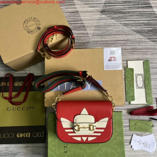 Replica Adidas x Gucci 658574 Horsebit 1955 mini bag red and white leather
