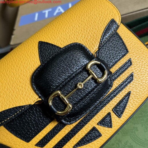 Replica Adidas x Gucci 658574 Horsebit 1955 mini bag Yellow and black leather 4