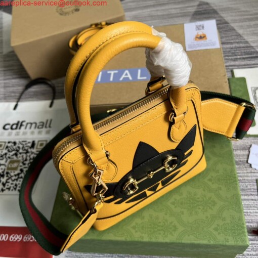 Replica Adidas x Gucci 677212 Horsebit 1955 mini bag Yellow and black leather 6