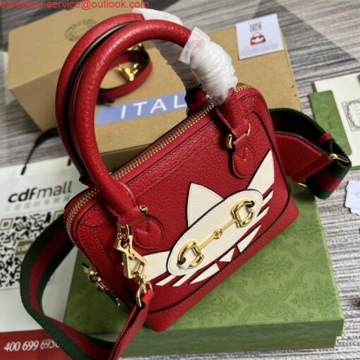 Replica Adidas x Gucci 677212 Horsebit 1955 mini bag red and white leather 6