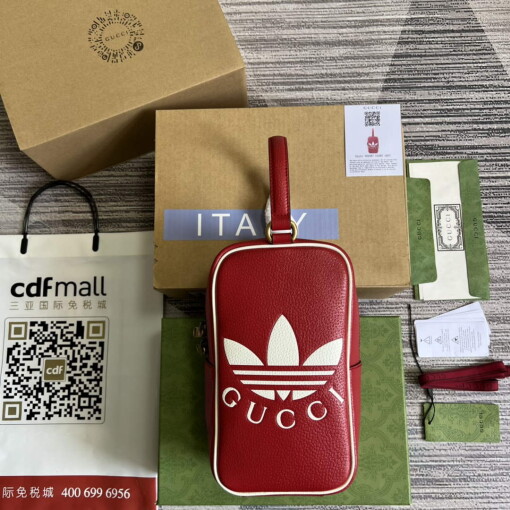 Replica Adidas x Gucci mini top handle bag 702387 Red leather