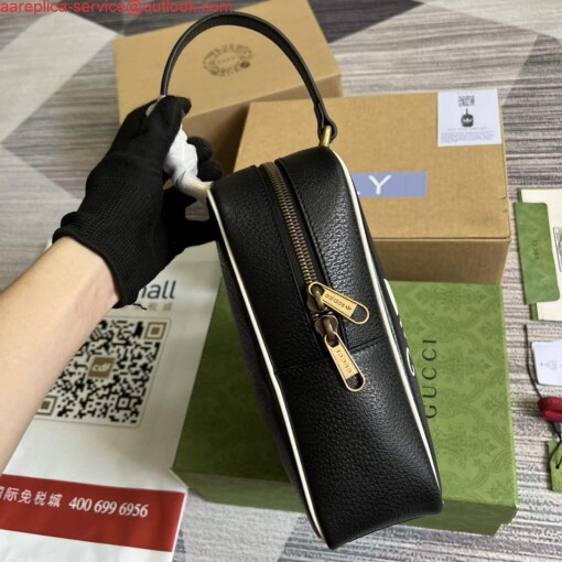 Replica Adidas x Gucci mini top handle bag 702387 Black leather 3
