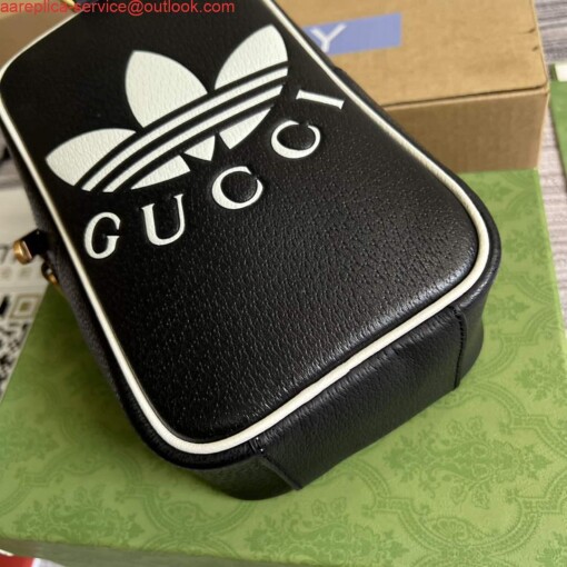 Replica Adidas x Gucci mini top handle bag 702387 Black leather 5