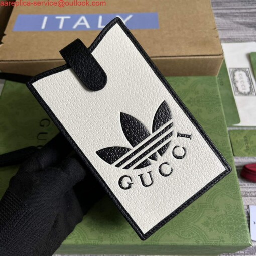 Replica Adidas x Gucci phone case 702203 Off-white and black leather 3