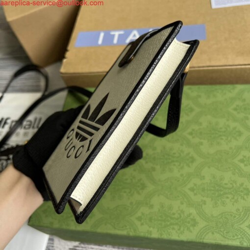 Replica Adidas x Gucci phone case 702203 Off-white and black leather 6