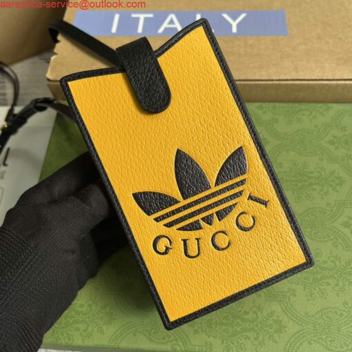 Replica Adidas x Gucci phone case 702203 Off-black and yellow leather 3
