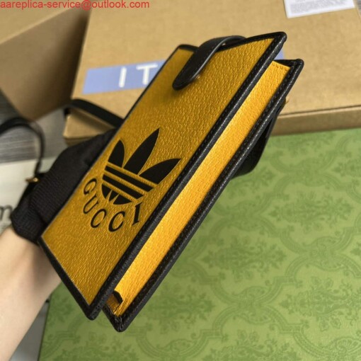 Replica Adidas x Gucci phone case 702203 Off-black and yellow leather 6
