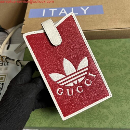 Replica Adidas x Gucci phone case 702203 Red and off-white leather 3