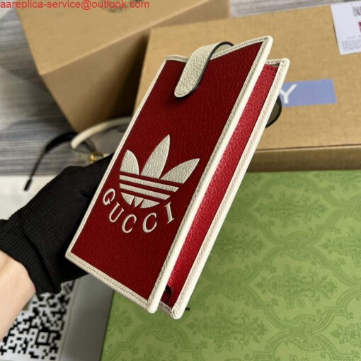 Replica Adidas x Gucci phone case 702203 Red and off-white leather 6