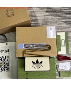 Replica Adidas x Gucci ‎621892 wallet with chain Off-white and black leather