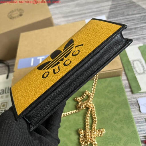 Replica Adidas x Gucci ‎621892 wallet with chain Off-black and yellow leather 4