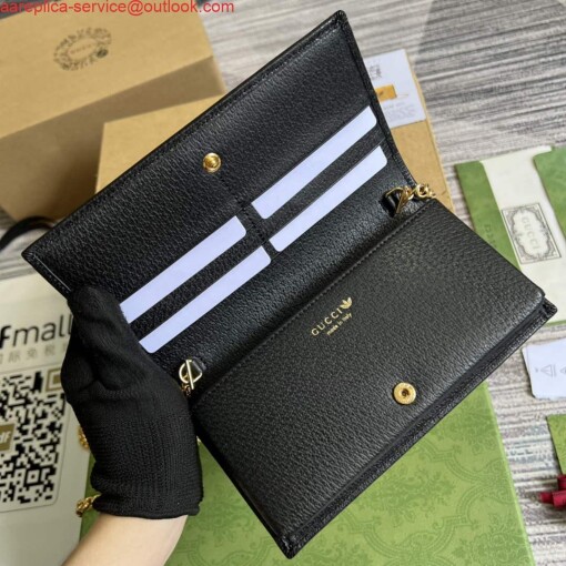 Replica Adidas x Gucci ‎621892 wallet with chain Off-black and yellow leather 6