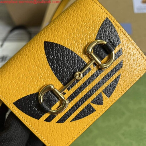Replica Adidas x Gucci card case with Horsebit 702248 Off-black and yellow leather 4