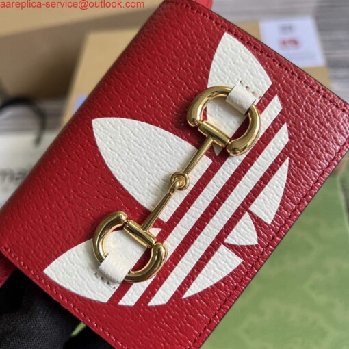 Replica Adidas x Gucci card case with Horsebit 702248 Off-white and red leather 4