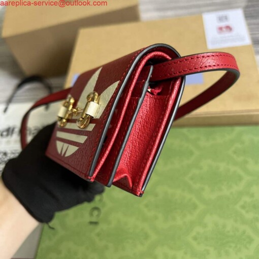 Replica Adidas x Gucci card case with Horsebit 702248 Off-white and red leather 5