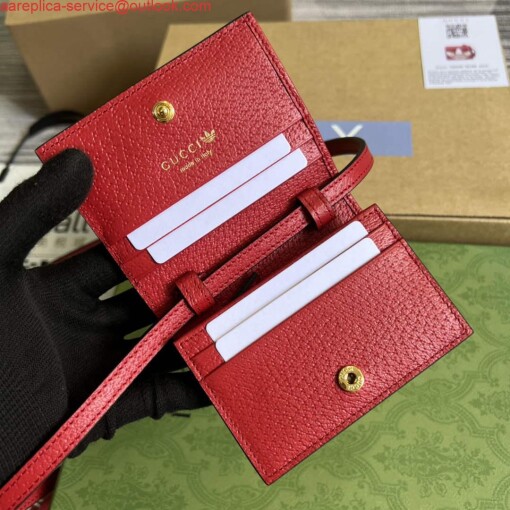 Replica Adidas x Gucci card case with Horsebit 702248 Off-white and red leather 6