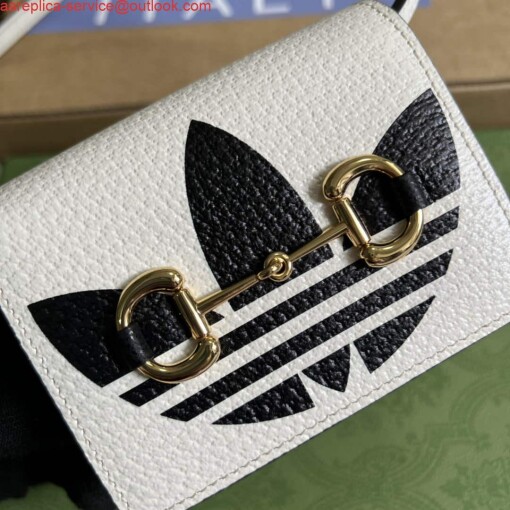 Replica Adidas x Gucci card case with Horsebit 702248 Off-white and black leather 4