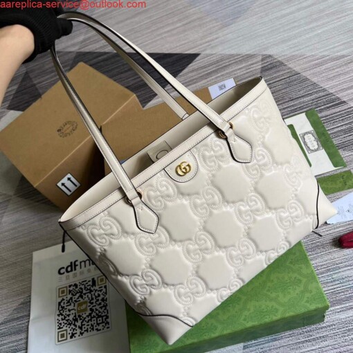 Replica Gucci 631685 GG matelassé leather medium tote Bag White 3