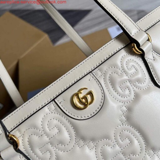 Replica Gucci 631685 GG matelassé leather medium tote Bag White 4