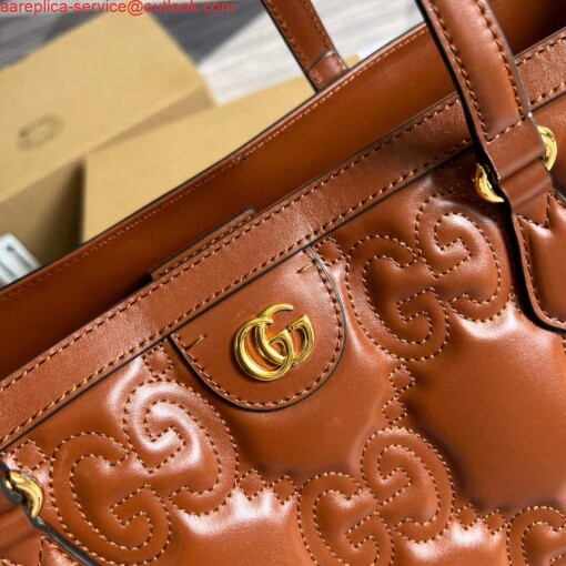 Replica Gucci 631685 GG matelassé leather medium tote Bag Light brown 4