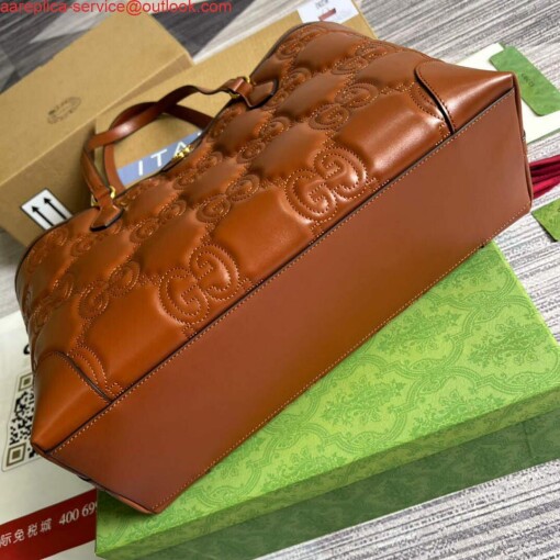 Replica Gucci 631685 GG matelassé leather medium tote Bag Light brown 5