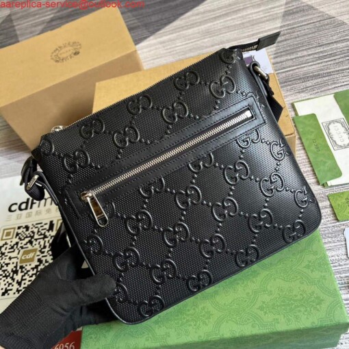 Replica Gucci 406410 GG embossed small messenger bag Black 3