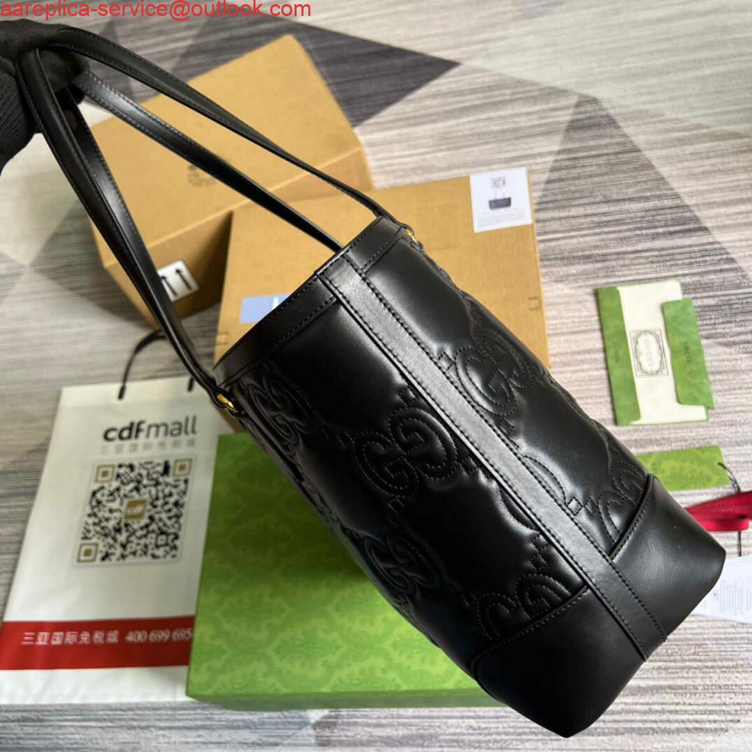 Replica Gucci 631685 GG matelassé leather medium tote Bag Black 2 Replica Gucci 631685 GG matelassé leather medium tote Bag Black 2