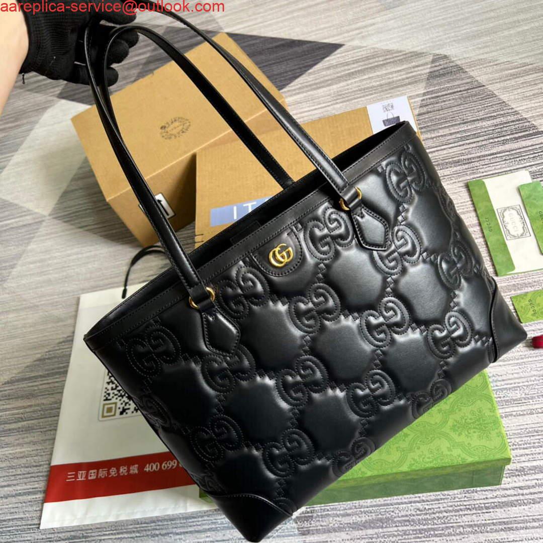 Replica Gucci 631685 GG matelassé leather medium tote Bag Black 3 Replica Gucci 631685 GG matelassé leather medium tote Bag Black 3