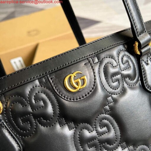 Replica Gucci 631685 GG matelassé leather medium tote Bag Black 4
